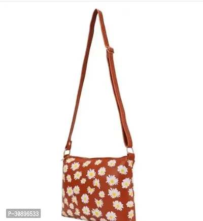 Stylish Brown Leatherette Printed Sling Bag For Women-thumb0