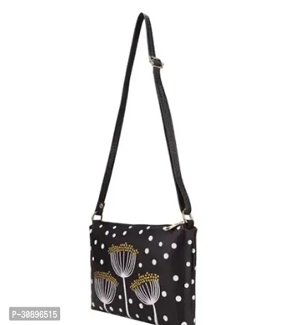 Stylish Black Leatherette Printed Sling Bag For Women-thumb0