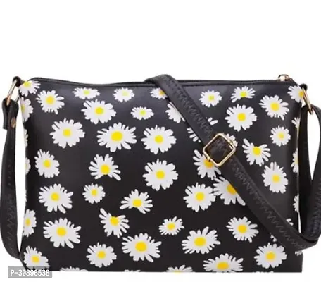 Stylish Black Leatherette Printed Sling Bag For Women-thumb0