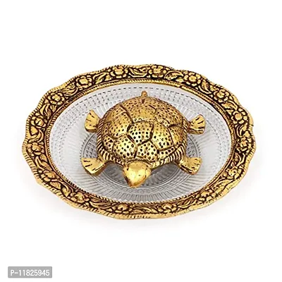 Oxidized Gold Plated Vaastu Feng Shui Tortoise with Glass Plate Tortoise for Good Luck Showpiece (Golden, Diameter: 55 Inch) RSNMH001MGTP