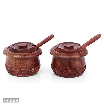 Handcrafted Wooden 2 Medium Bowl Set with Spoons Suparidaan Mouth Refreshment Mukhwass Serving Bowl Set Sugar Tea Small Bowl Set