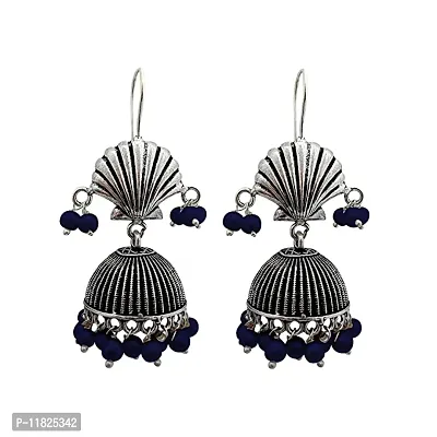 Stylish Designer Multicolor Stylish Oxidized Silver-Plated Jhumka Earrings For Women