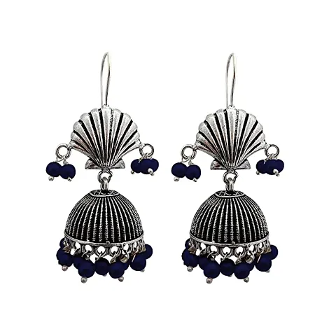 Stylish Shell Design Gemstones Beads Oxidized Jhumka Earring Finish Trendy Jhumka Earrings For Women Girls