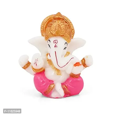 Exclusive Marble Car Ganesh Idols for Dashboard Small Ganesh Ji Moorti Idol Ganpati Statue for Car, Home, Mandir, Pooja, Office (22- x 22 Inches - Golden Mukut - Pink Red)-thumb0