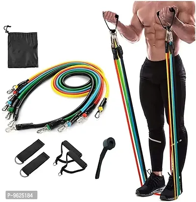 11 Piece Gym Power Resistance Band Set for Workout, Resistance Band for Exercise, Resistance Band for Pull ups, tricep, Legs, Rubber Tube with Door Anchor and Hook (Multicolor)-thumb0