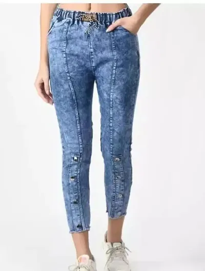 Elegant Blue Denim Solid Jeans For Girls