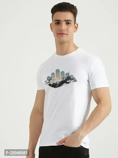 Stylish White Polyester Printed T-Shirt For Men-thumb0