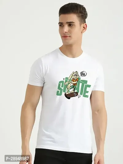 Stylish White Polyester Printed T-Shirt For Men-thumb0