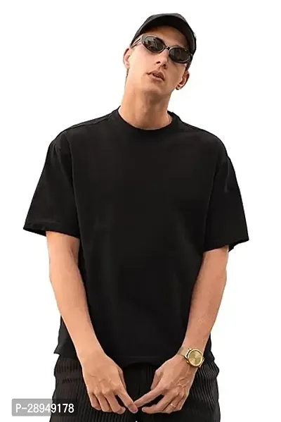 Stylish Black Cotton Solid T-Shirt For Men-thumb0