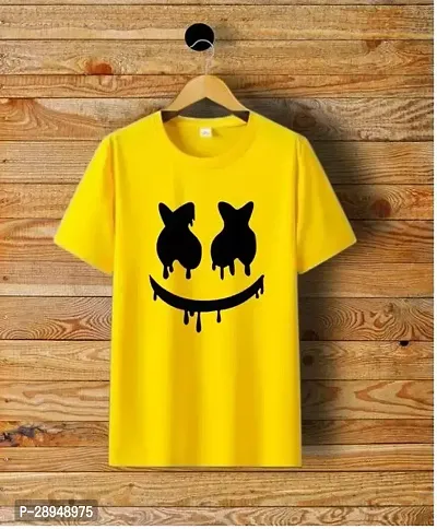 Stylish Yellow Polyester Printed T-Shirt For Men