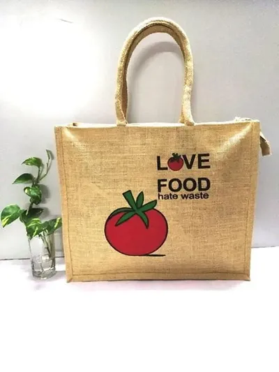 CASANEST-Reusable Jute Bag/Shopping/Grocery Hand Bag with Zip closure soft Handle for Men and Women