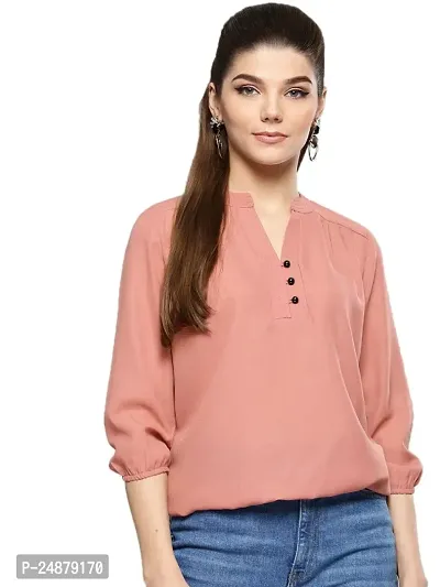 Casual Festival Designer Neck and 3/4 Sleeves with Button Solid Top-thumb0