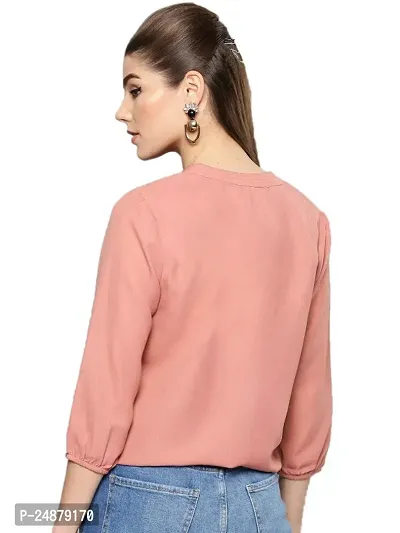 Casual Festival Designer Neck and 3/4 Sleeves with Button Solid Top-thumb2