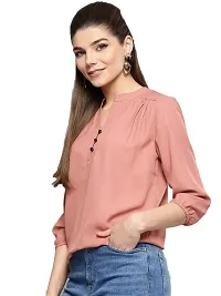 Casual Festival Designer Neck and 3/4 Sleeves with Button Solid Top-thumb2