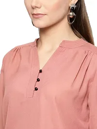Casual Festival Designer Neck and 3/4 Sleeves with Button Solid Top-thumb3