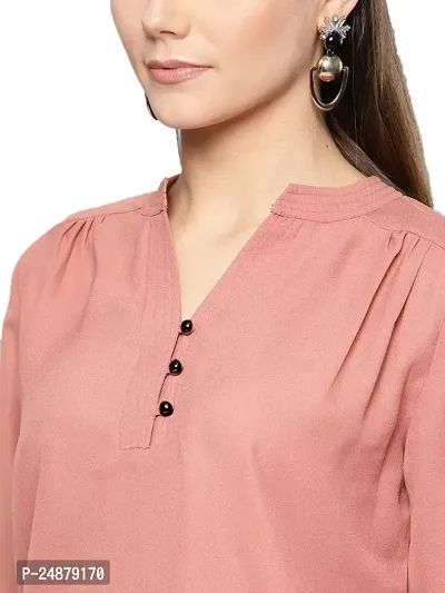 Casual Festival Designer Neck and 3/4 Sleeves with Button Solid Top-thumb4