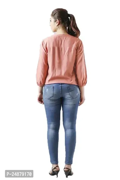 Casual Festival Designer Neck and 3/4 Sleeves with Button Solid Top-thumb5