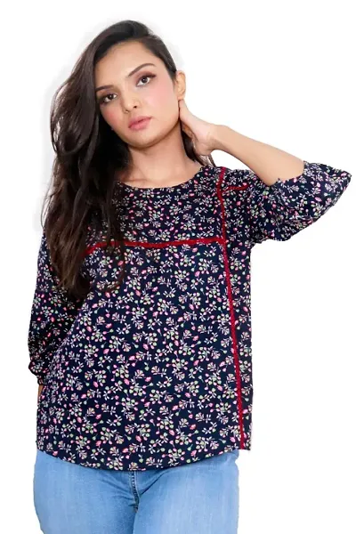 BAVAREE Imported Wrinkle Free Fabric Floral Digital Printed Tunic Tops | Cape Top for Women