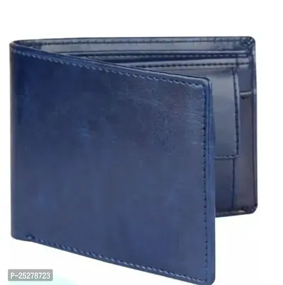 Stylish Artificial Leather Blue Solid Wallet For Men-thumb0