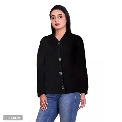 Women Self Design V Neck Sweater Black Wool Blend-thumb0