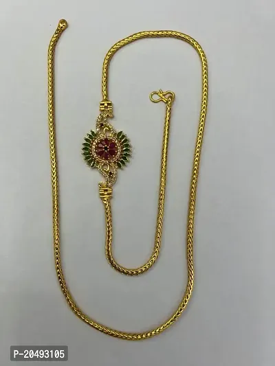 GATRADMA GOLD COVERING 1 Gram Micro Gold Plated Traditional Designer Ruby Emerald AD Stone Mugappu Chain for Women  Girls (Design 1)