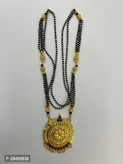 GATRADMA GOLD COVERING Traditional One Gram Gold Glorious Hand Meena 30 inch Long Mangalsutra/Tanmaniya/nallapusalu/Black Beads Mangalsutr For Women Gold long chain-thumb0