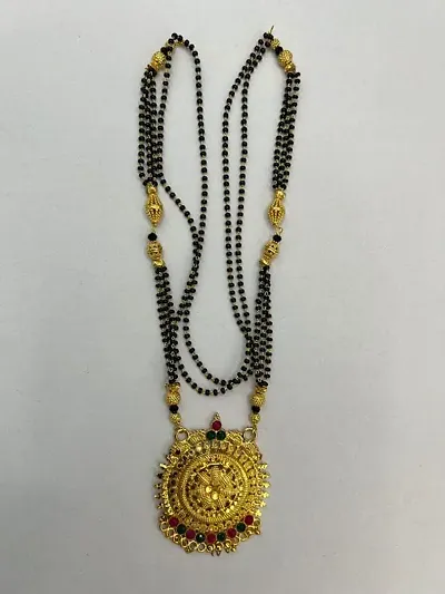 GATRADMA GOLD COVERING Traditional One Gram Gold Glorious Hand Meena 30 inch Long Mangalsutra/Tanmaniya/nallapusalu/Black Beads Mangalsutr For Women Gold long chain