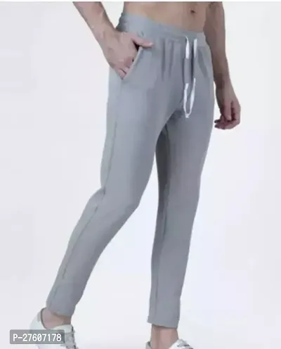 Stylish Grey Polycotton Solid Regular Track Pants For Men-thumb0