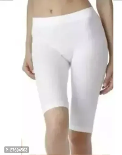 Elegant White Cotton Solid Cycling Sports Shorts For Women-thumb0