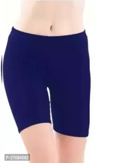 Elegant Navy Blue Cotton Solid Cycling Sports Shorts For Women