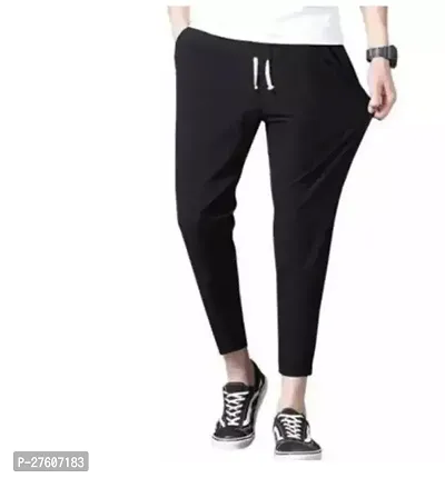 Stylish Black Polycotton Solid Regular Track Pants For Men-thumb0