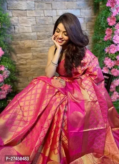 Beautiful Pink Silk Blend Saree with Blouse piece For Women-thumb2