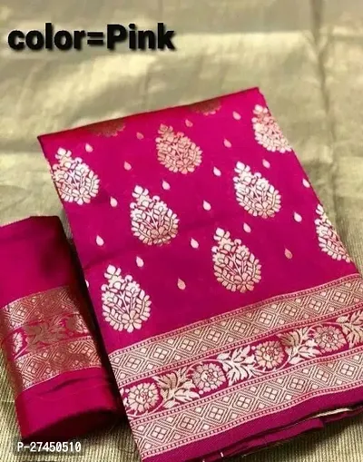 Beautiful Pink Silk Blend Saree with Blouse piece For Women