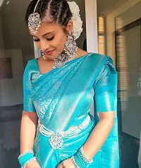 Beautiful Blue Silk Blend Saree with Blouse piece For Women-thumb1