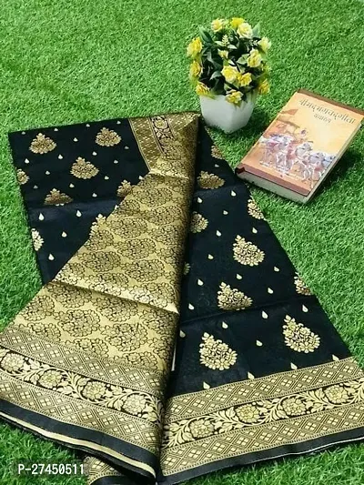 Beautiful Black Silk Blend Saree with Blouse piece For Women-thumb4