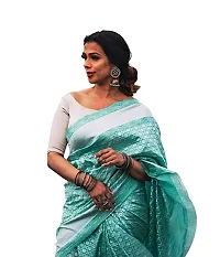 Beautiful Blue Silk Blend Saree with Blouse piece For Women-thumb3