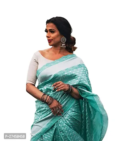 Beautiful Blue Silk Blend Saree with Blouse piece For Women-thumb4