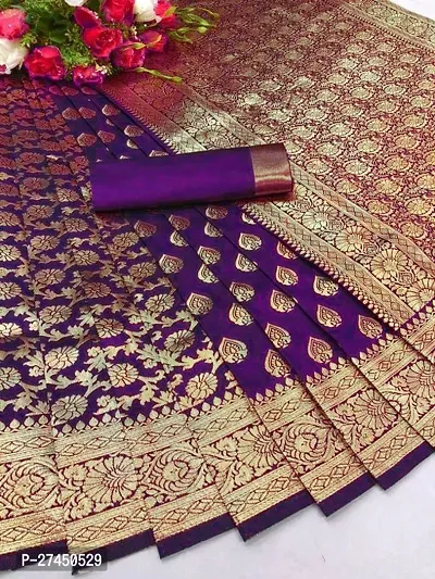 Beautiful Purple Silk Blend Saree with Blouse piece For Women-thumb0