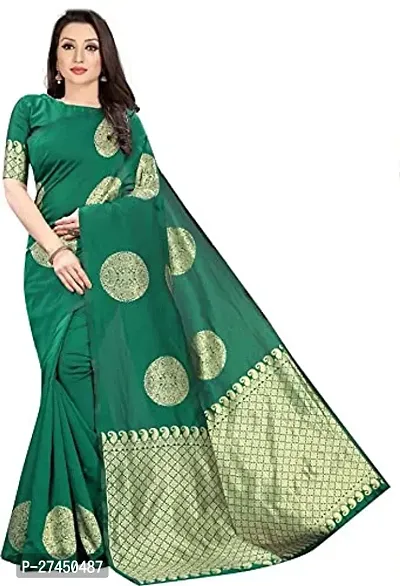 Beautiful Green Silk Blend Saree with Blouse piece For Women-thumb0