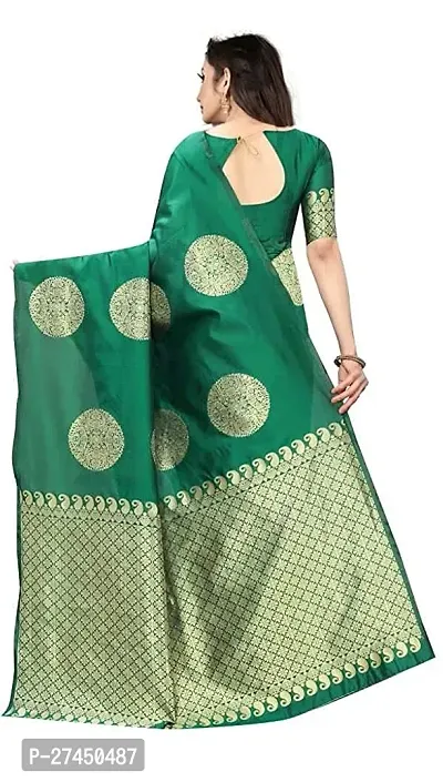 Beautiful Green Silk Blend Saree with Blouse piece For Women-thumb2