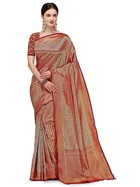 Beautiful Red Silk Blend Saree with Blouse piece For Women-thumb1