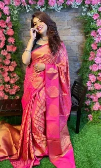 Beautiful Pink Silk Blend Saree with Blouse piece For Women-thumb2