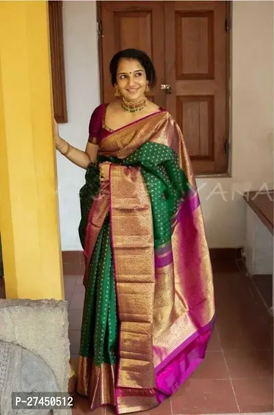 Beautiful Green Silk Blend Saree with Blouse piece For Women