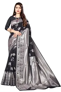Beautiful Black Silk Blend Saree with Blouse piece For Women-thumb1