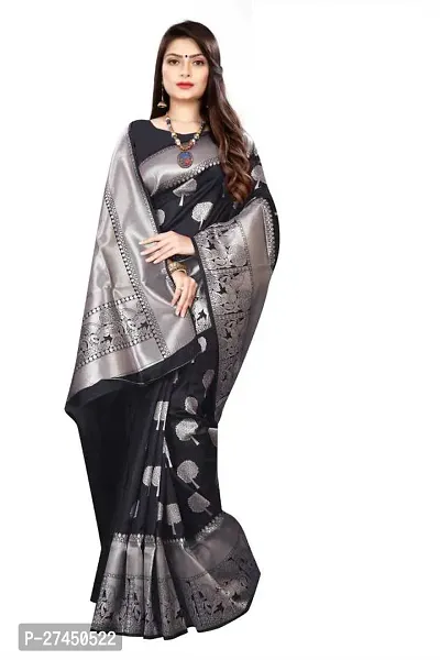 Beautiful Black Silk Blend Saree with Blouse piece For Women-thumb4