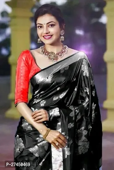 Beautiful Black Silk Blend Saree with Blouse piece For Women