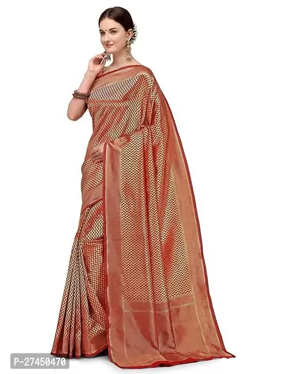 Beautiful Red Silk Blend Saree with Blouse piece For Women-thumb3