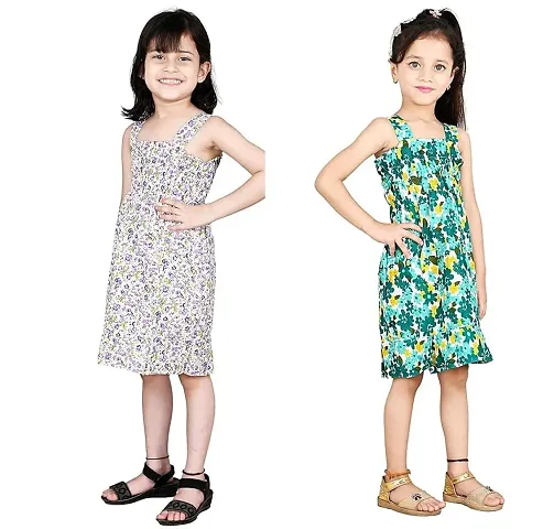 Stylish Multicoloured Cotton Dresses For Girls Pack Of 2