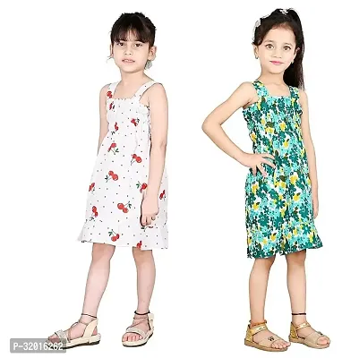 Stylish Multicoloured Cotton Dresses For Girls Pack Of 2