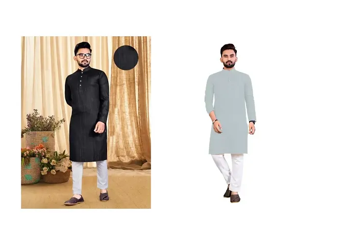 Stylish Fancy Blend Straight Kurta Combo For Men Pack Of 2